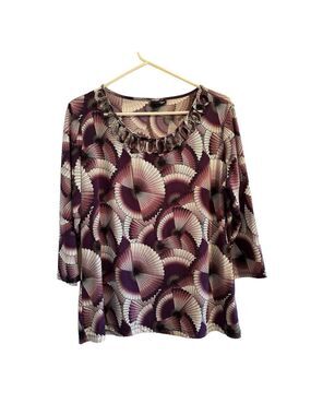 East 5th Avenue Blouse Top With Fancy Neckline Womens Large Purple & White
